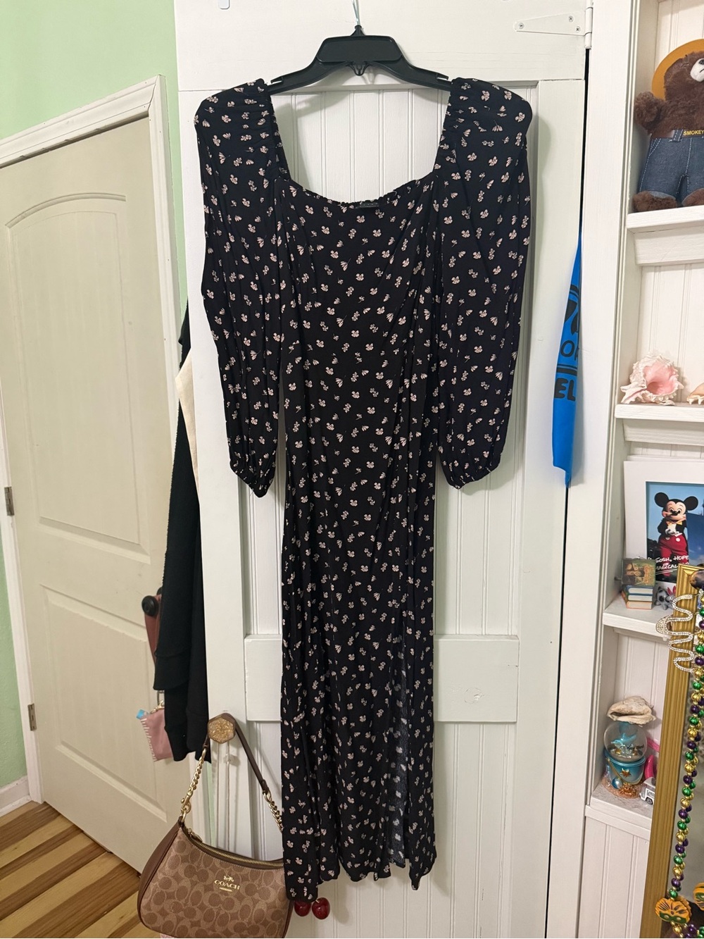 Sanctuary Black Floral Maxi Dress with Square Neck and Puff Sleeves